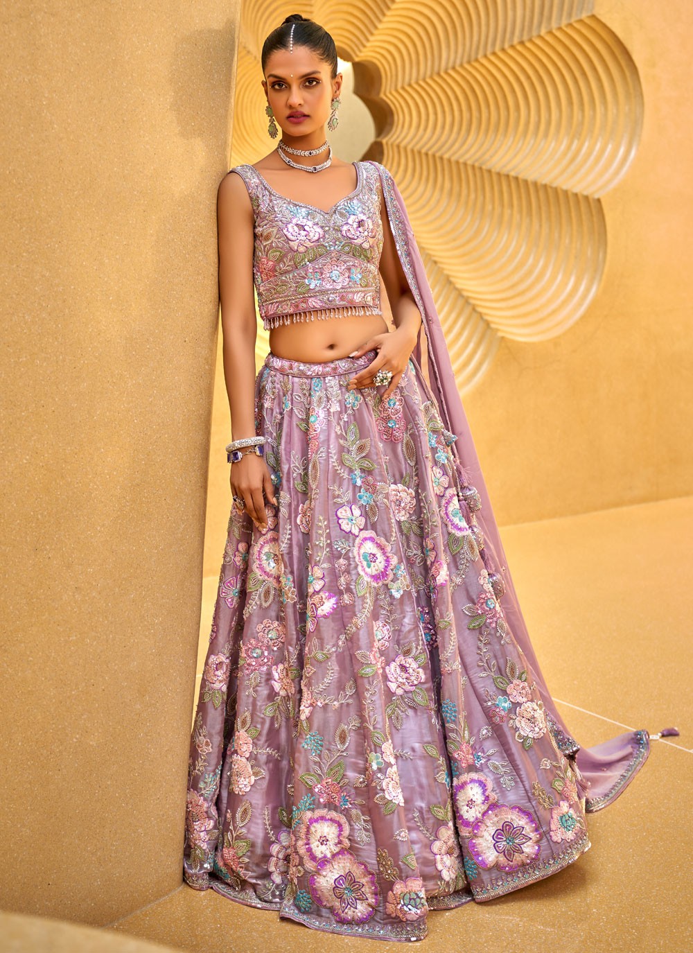 Embroidered Tissue A - Line Lehenga - L2700