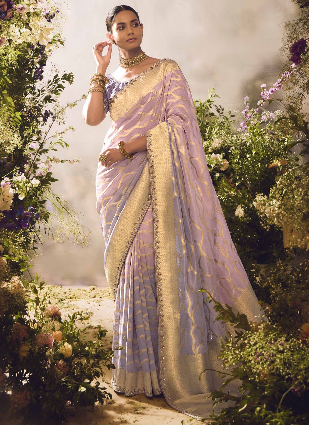 Classic Border Work Silk Purple Saree - S11268