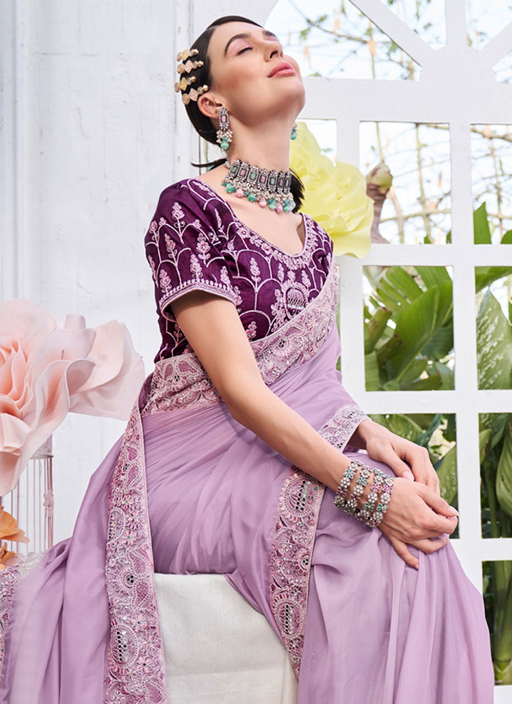 Trendy Embroidered Organza, Satin Saree - S2842