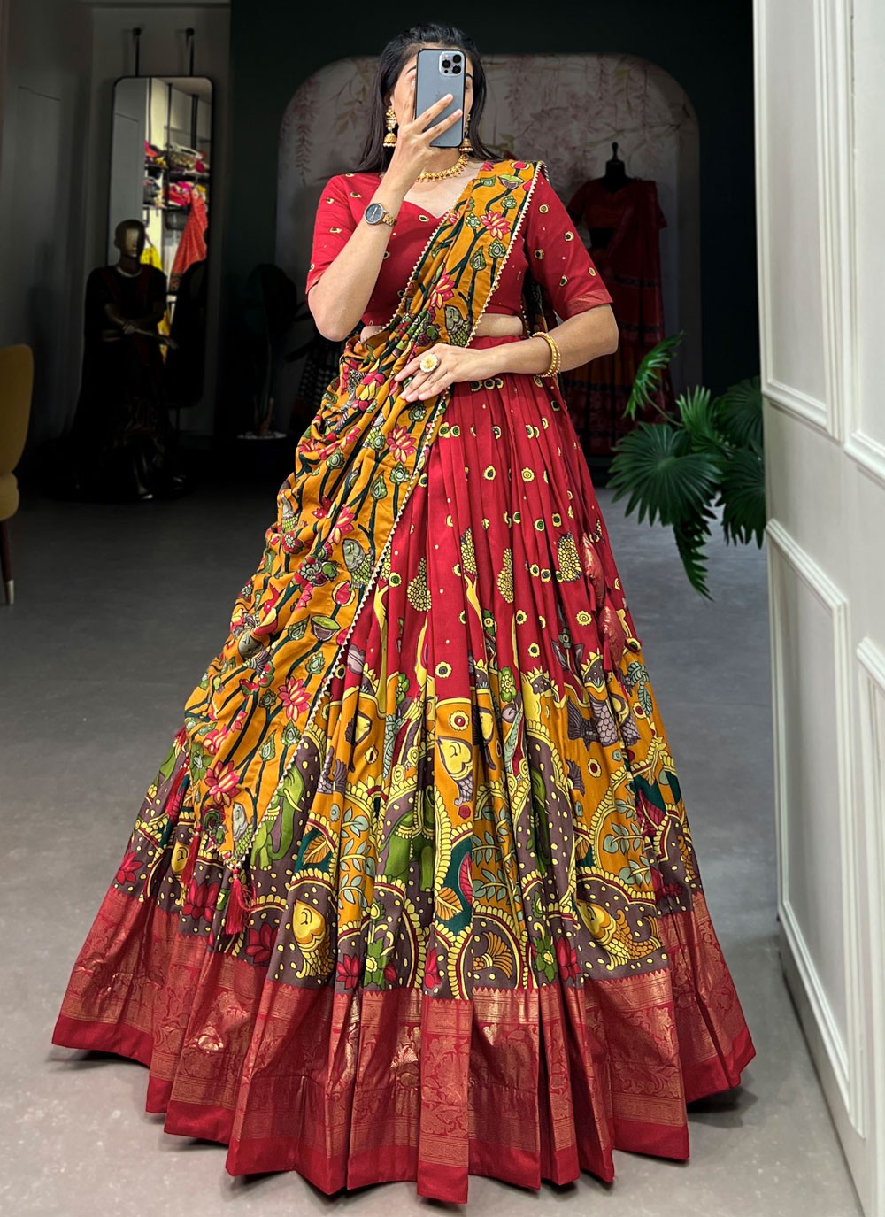 Border Work Tussar Silk A - Line Lehenga - L2319