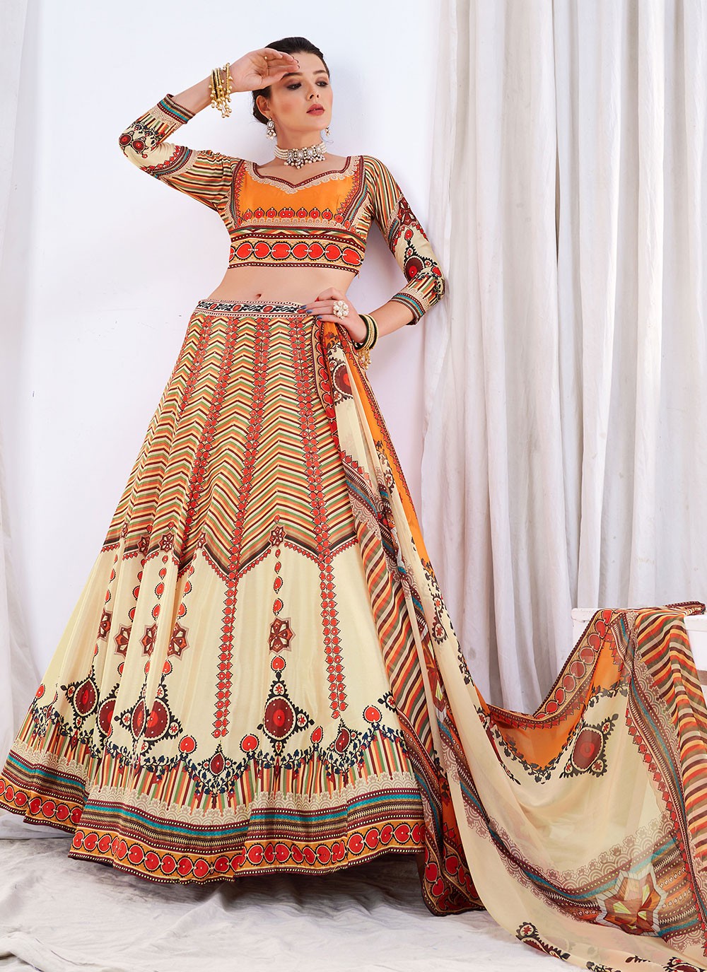 Digital Print Chinon A - Line Lehenga - L0511