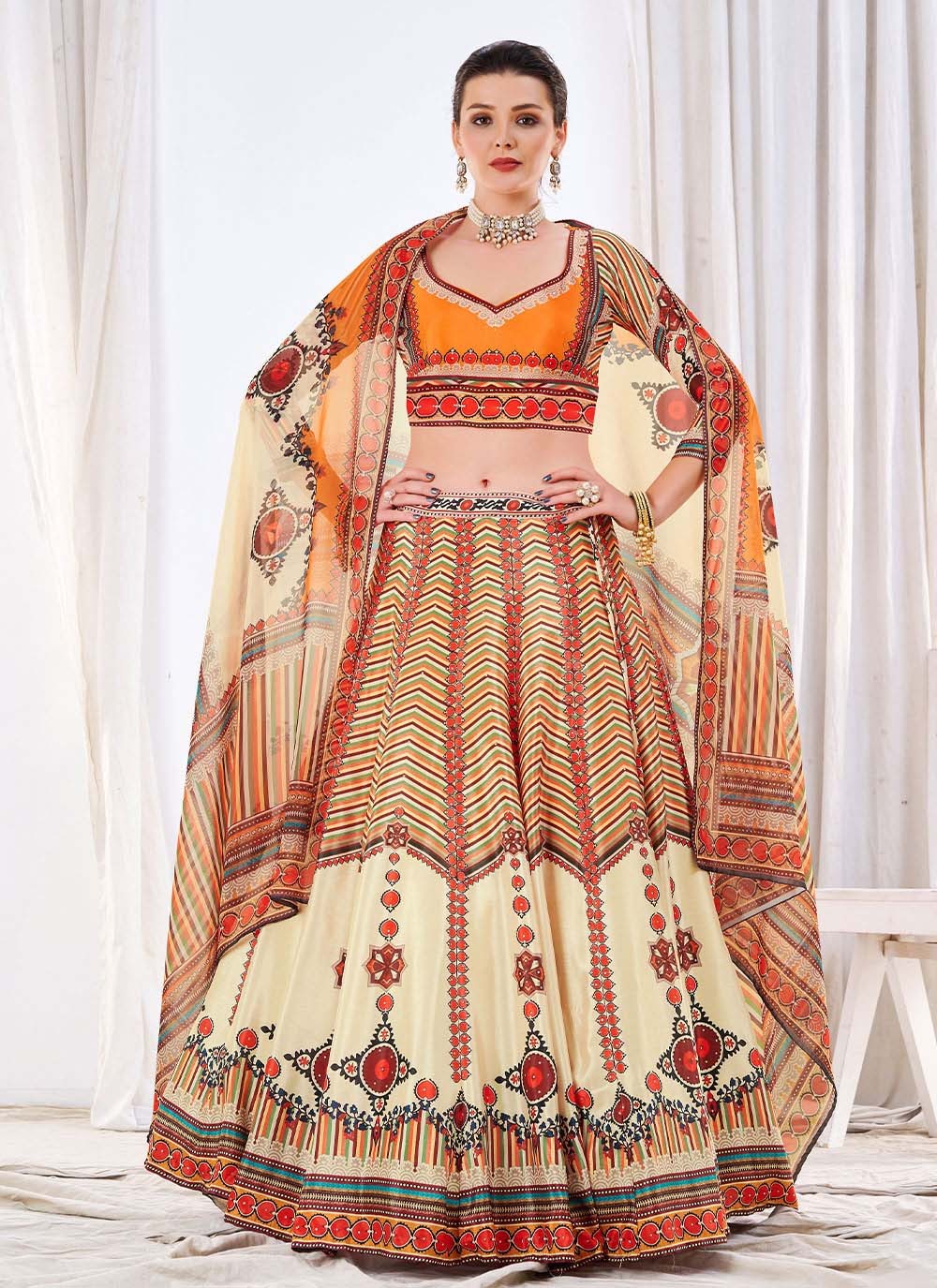 Digital Print Chinon A - Line Lehenga - L0511