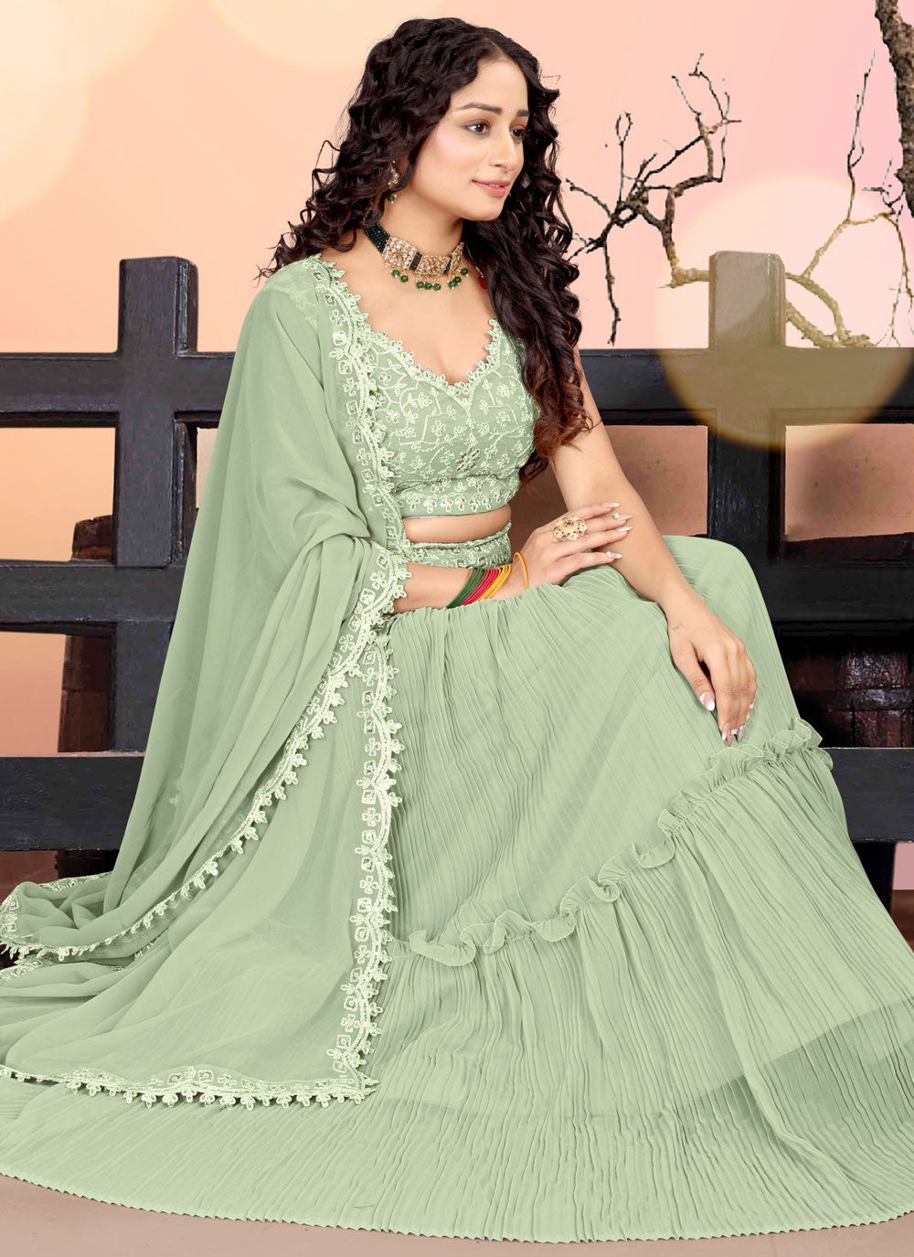 Embroidered Georgette A - Line Lehenga - L2538