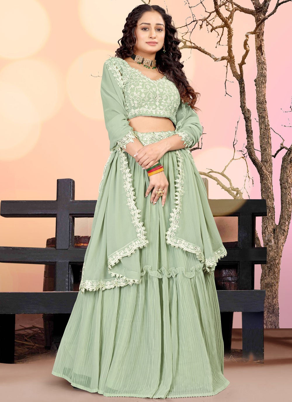 Embroidered Georgette A - Line Lehenga - L2538