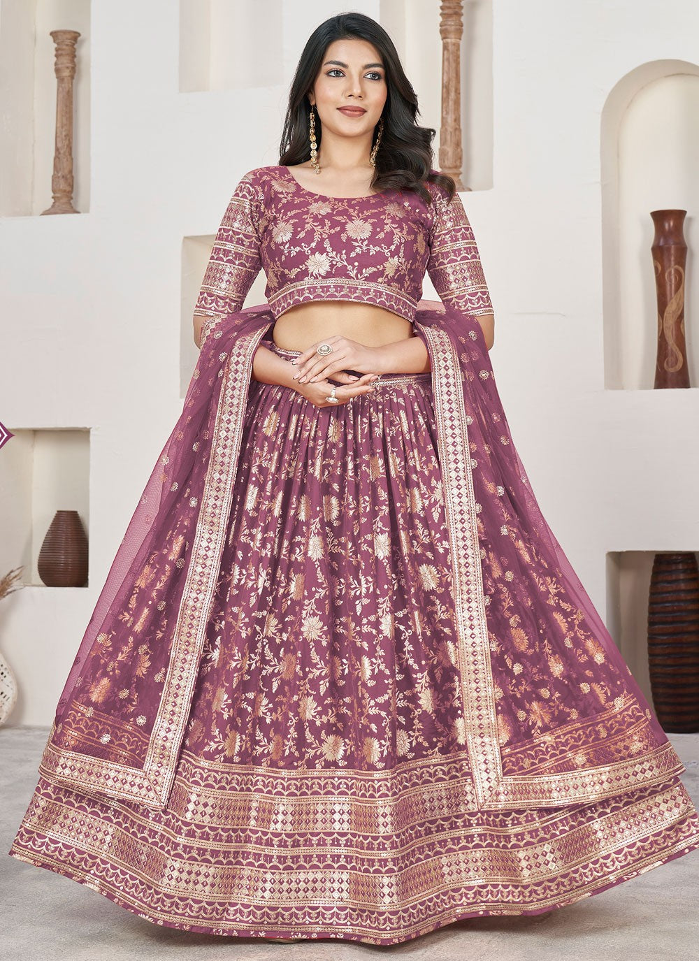 Embroidered Jacquard A - Line Lehenga - L1644