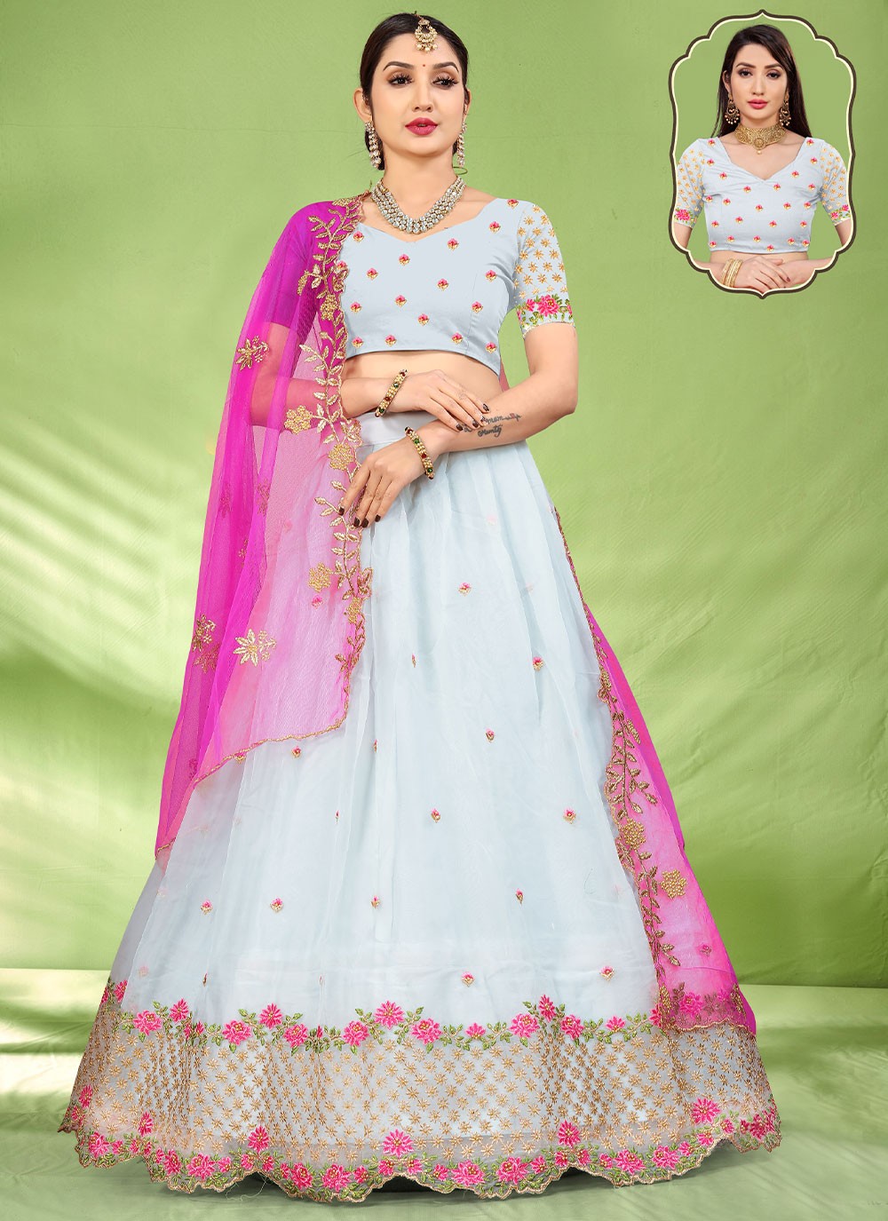 Embroidered Organza A - Line Lehenga - L0813