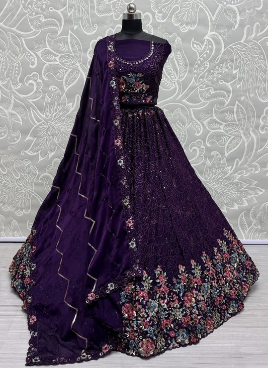 Embroidered Chinon Lehenga - L3051