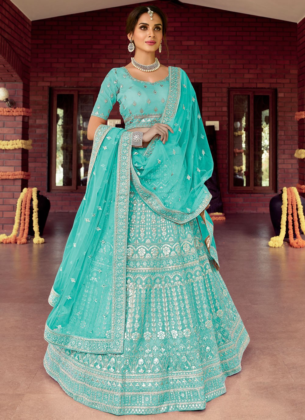 Dori Work Raw Silk A - Line Lehenga - L0362