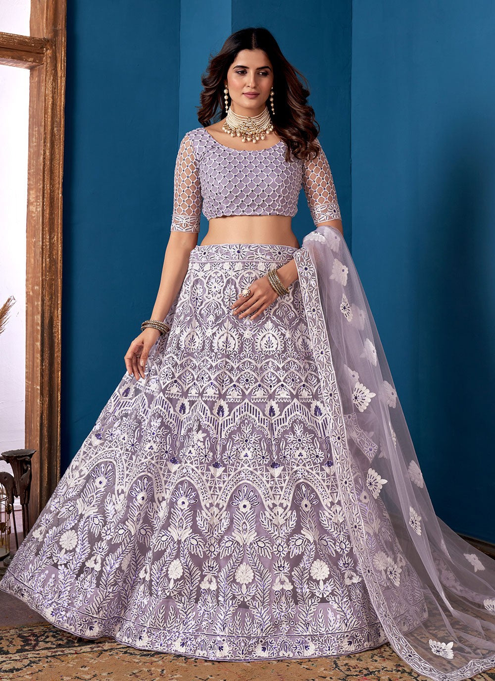 Embroidered Net A - Line Lehenga - L1393