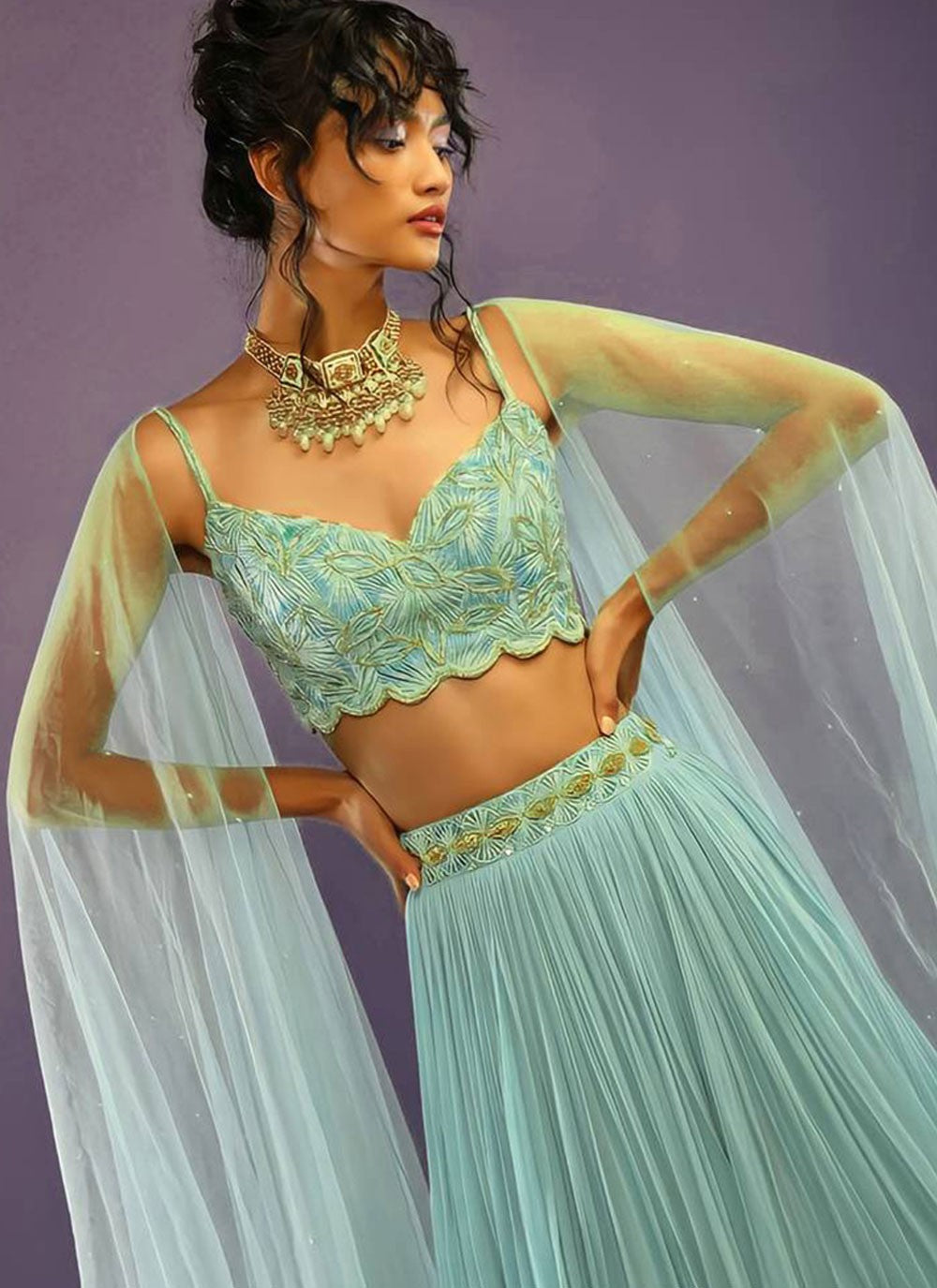 Plain Faux Georgette A - Line Lehenga - L2547