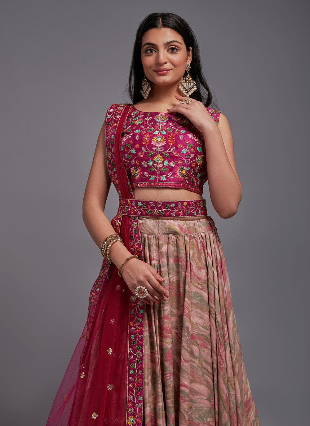 Embroidered Viscose A - Line Lehenga - L1016