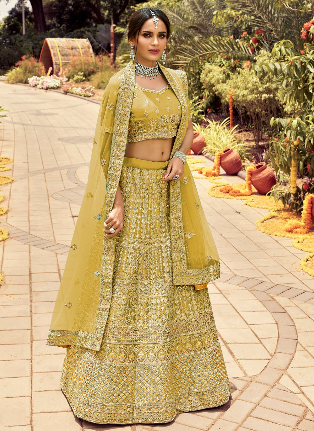 Dori Work Raw Silk A - Line Lehenga - L0362