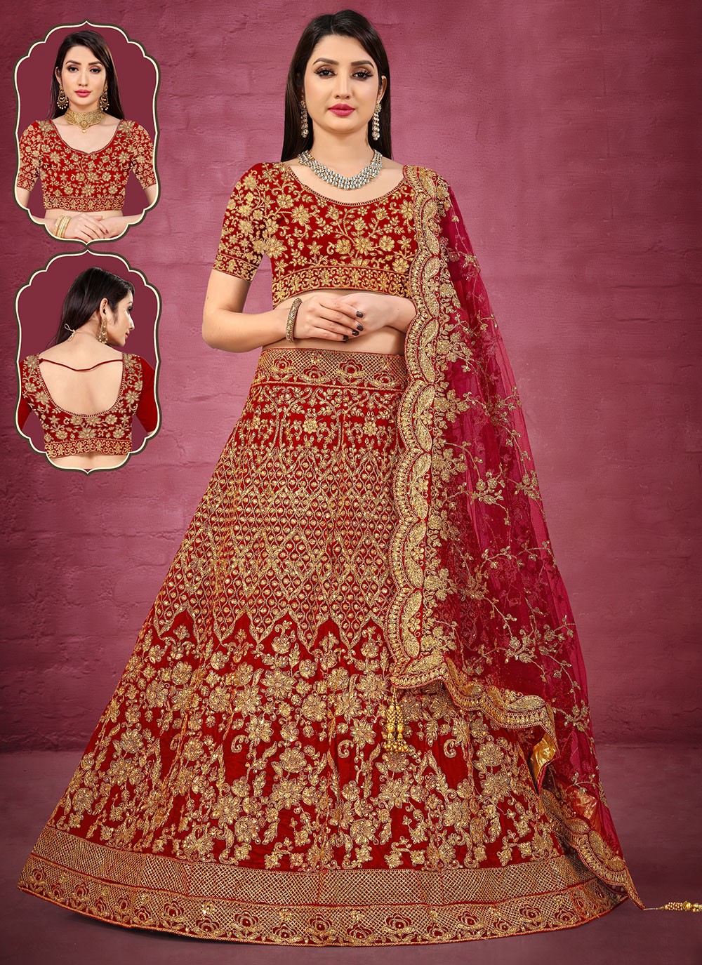 Embroidered Velvet A - Line Lehenga - L0748