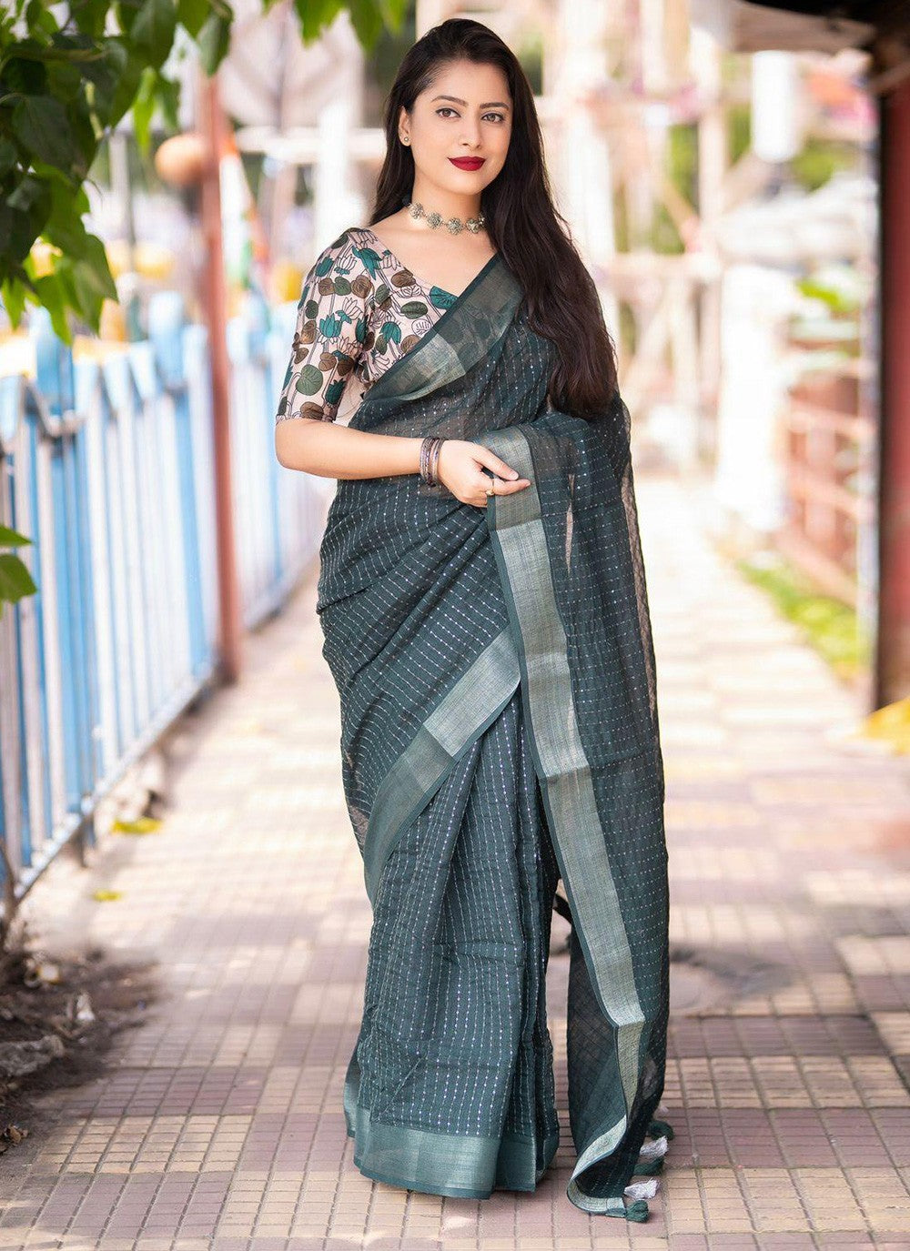 Contemporary Block Print Chanderi Cotton Saree - S5794