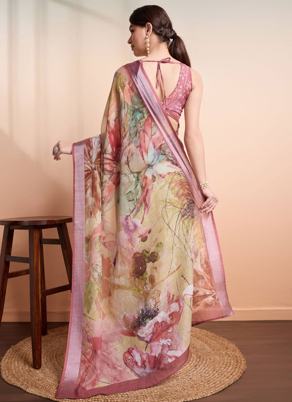 Printed Linen Saree - S12062