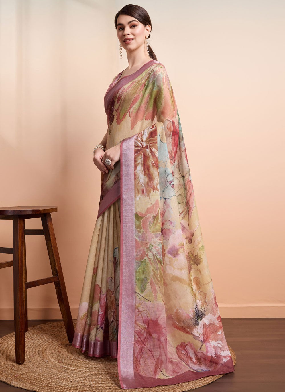 Printed Linen Saree - S12062