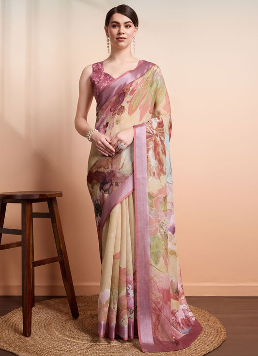 Printed Linen Saree - S12062