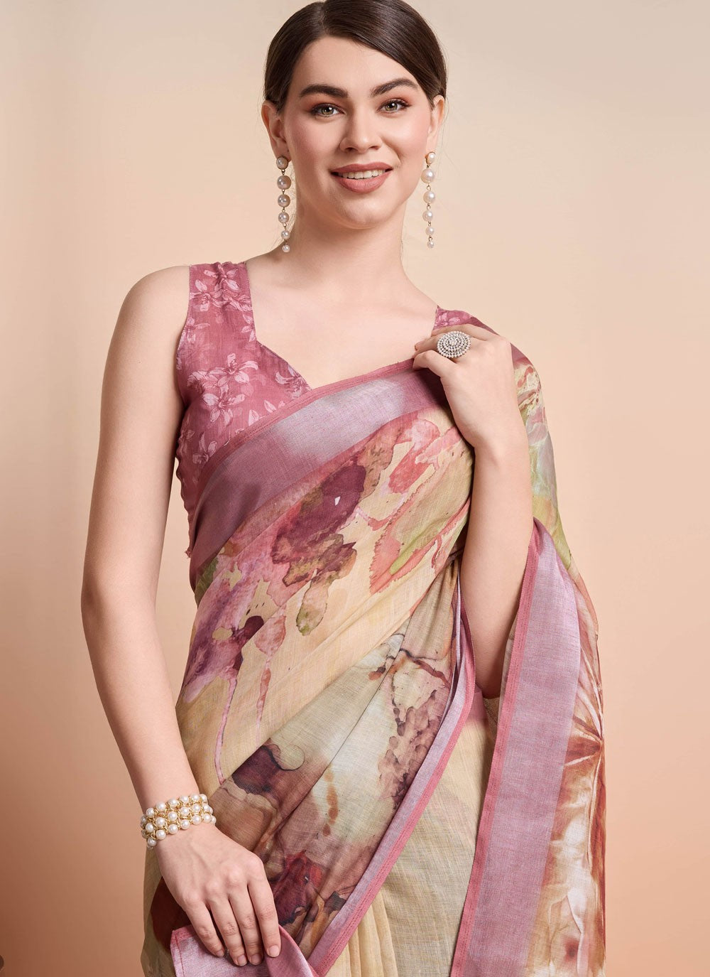 Printed Linen Saree - S12062