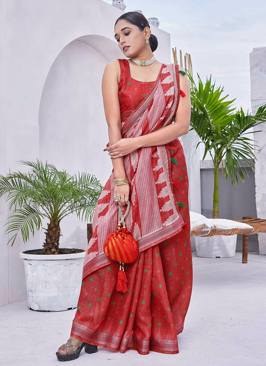 Classic Digital Print Linen Saree - S8986