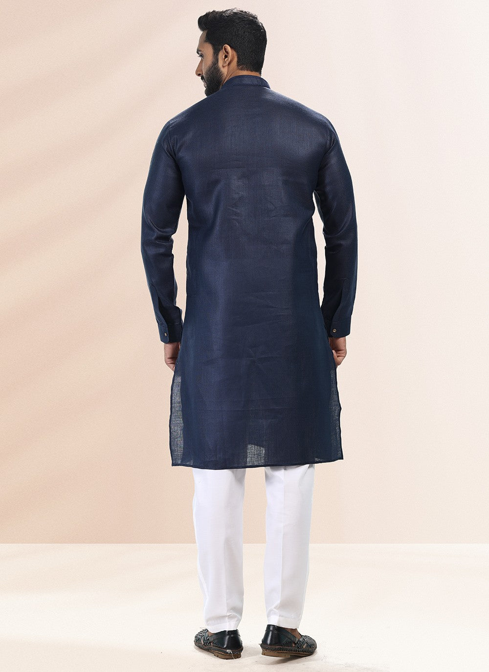 Plain Cotton , Linen Blue Kurta Pyjama - M4904