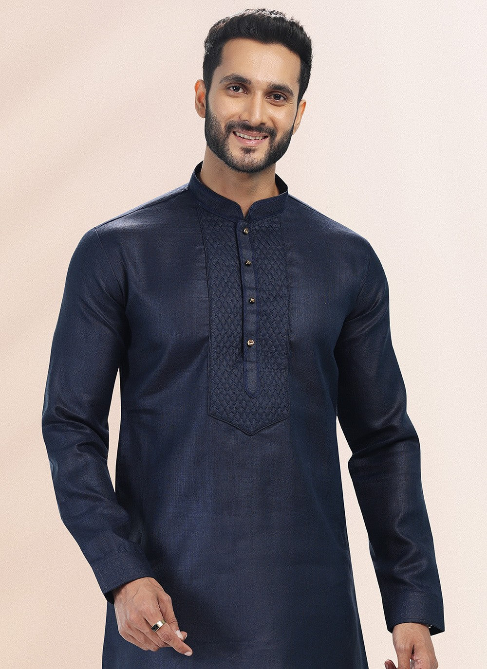 Plain Cotton , Linen Blue Kurta Pyjama - M4904