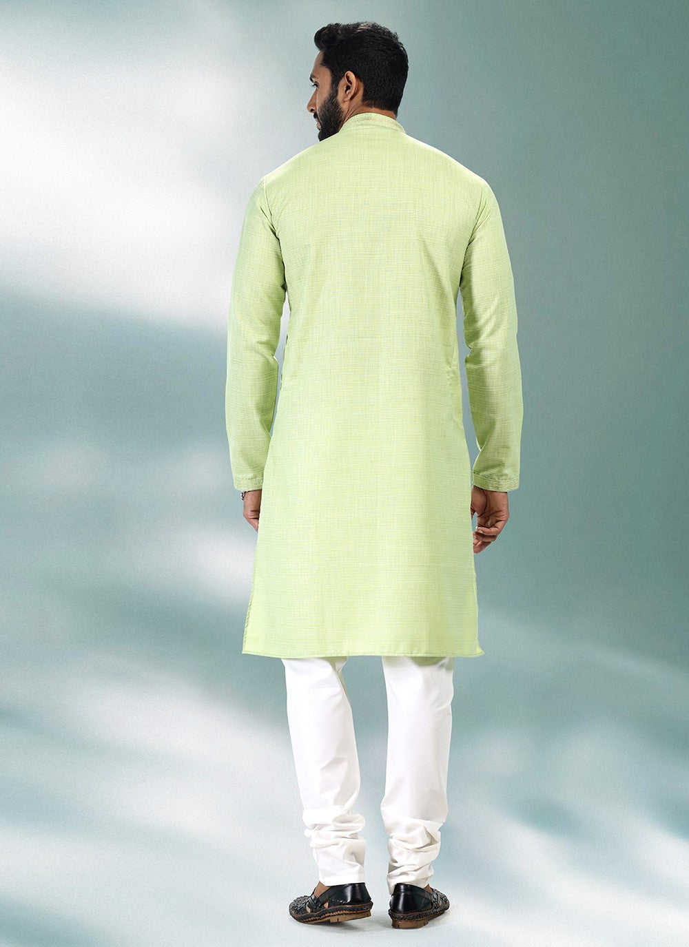 Plain Cotton , Linen Green Kurta Pyjama - M4908