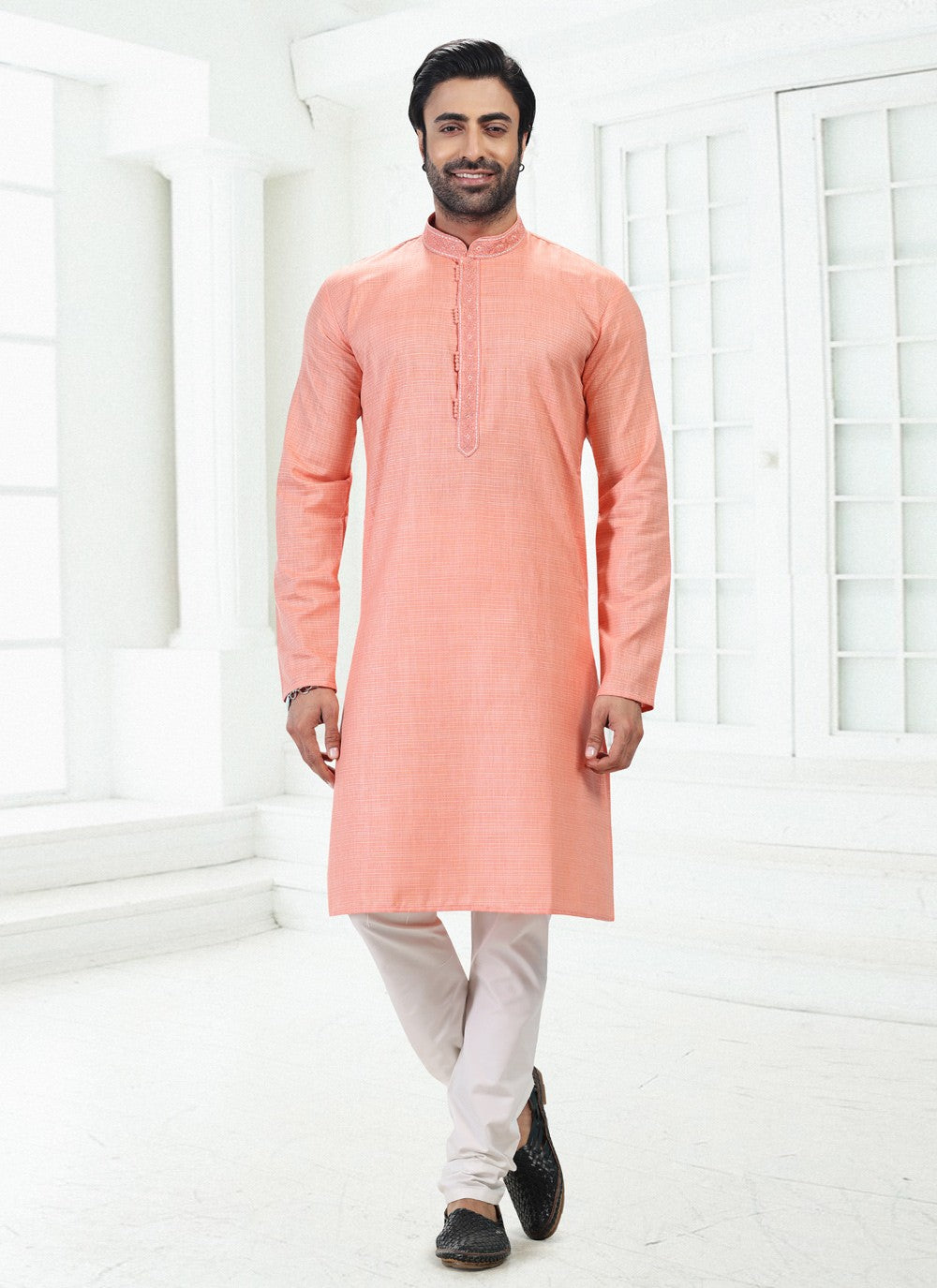 Thread Cotton , Linen Pink Kurta Pyjama - M4894