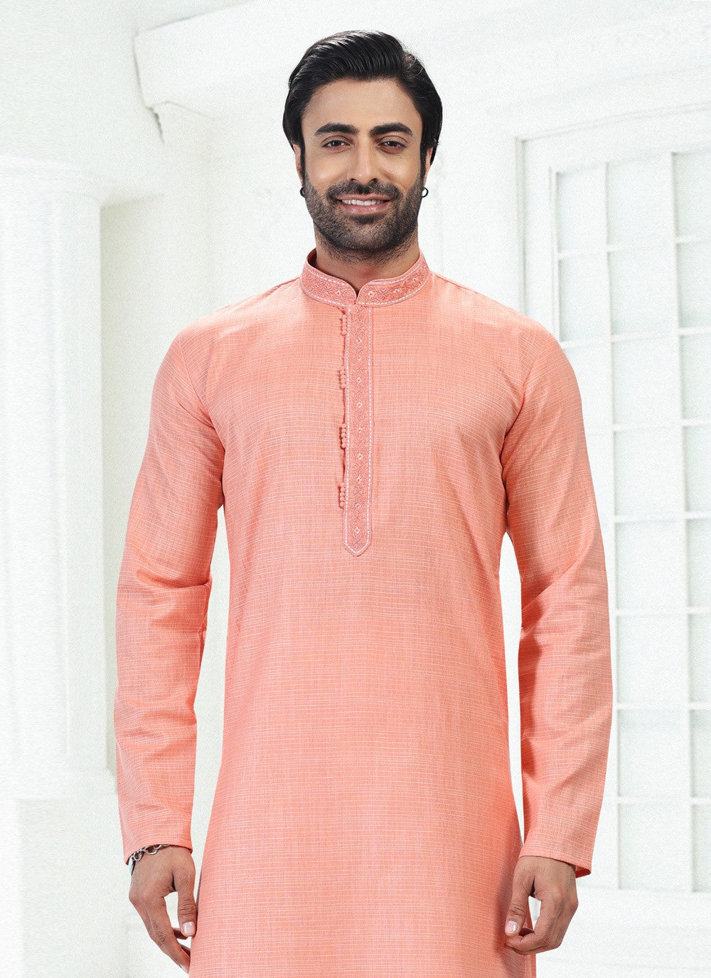 Thread Cotton , Linen Pink Kurta Pyjama - M4894