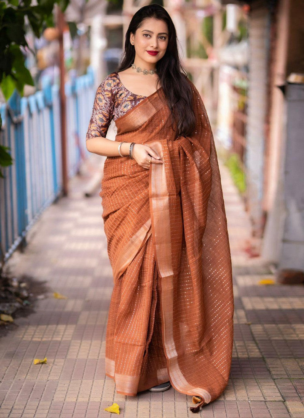 Contemporary Block Print Chanderi Cotton Saree - S5794