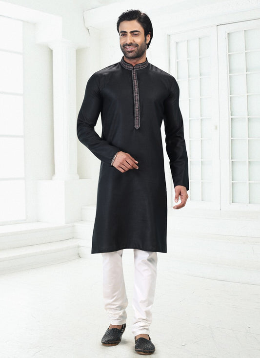 Thread Cotton , Linen Black Kurta Pyjama - M4892