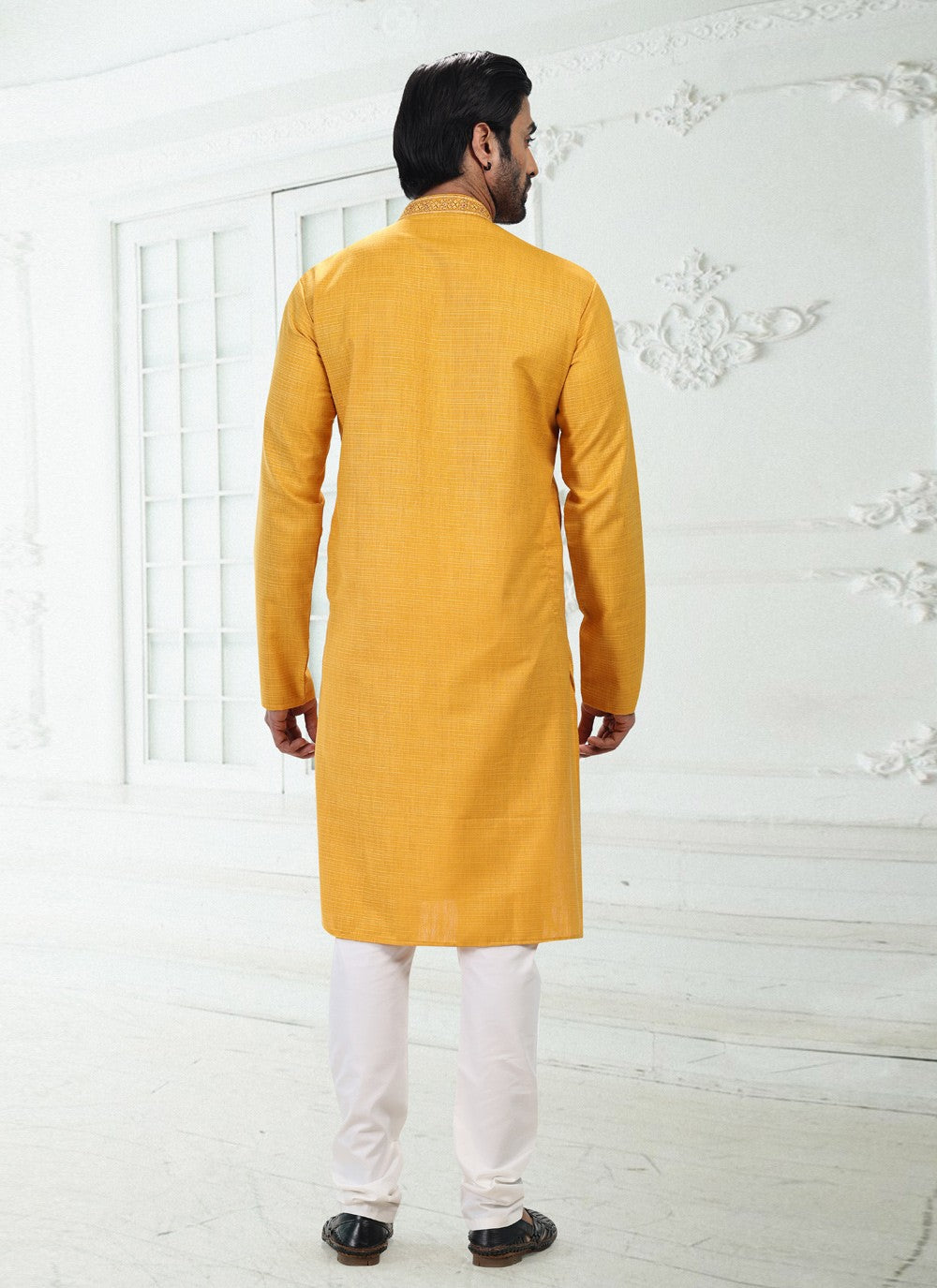 Thread Cotton , Linen Yellow Kurta Pyjama - M4895