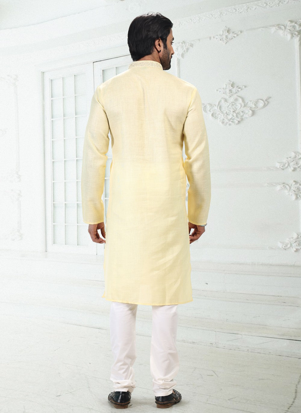 Thread Cotton , Linen Yellow Kurta Pyjama - M4890