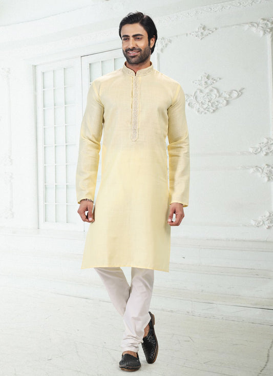 Thread Cotton , Linen Yellow Kurta Pyjama - M4890