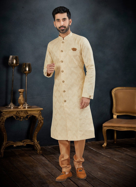 Embroidered Lucknowi Cream Kurta Pyjama - M7125