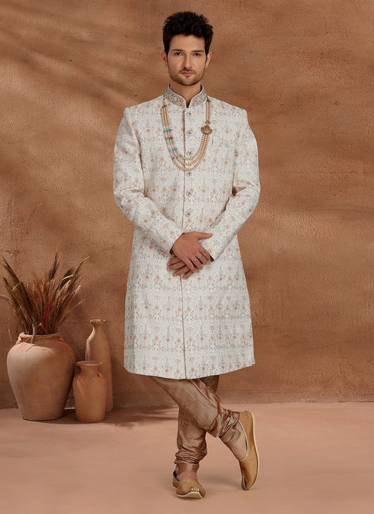 Fancy Work Lucknowi Multi Colour Indo Western Sherwani - M2781