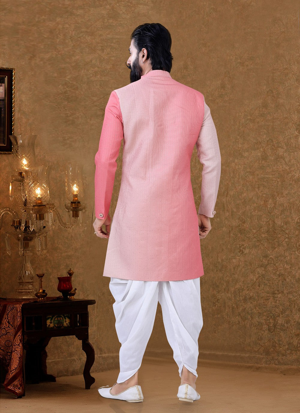 Fancy Work Lucknowi Pink Dhoti Kurta - M3955