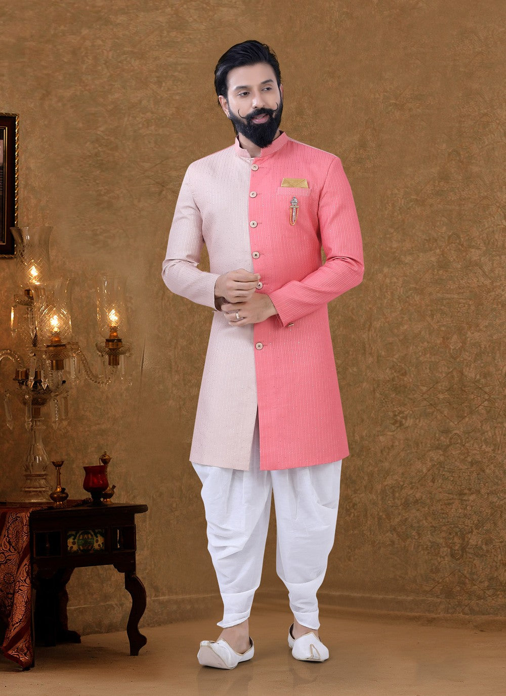 Fancy Work Lucknowi Pink Dhoti Kurta - M3955