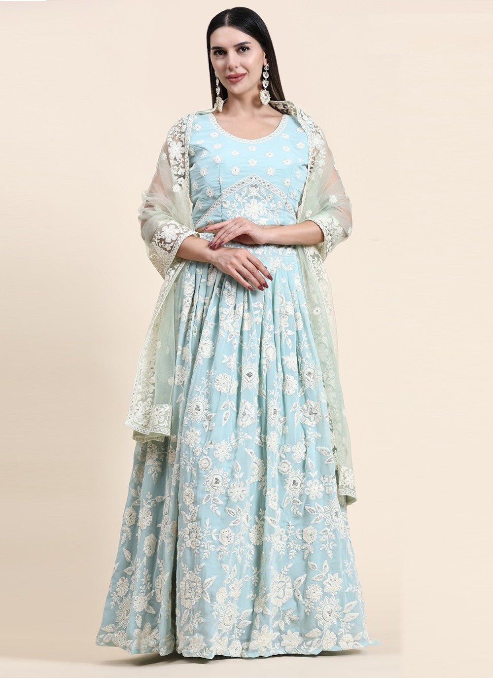 Lucknowi Work Georgette, Viscose A - Line Lehenga - L0910