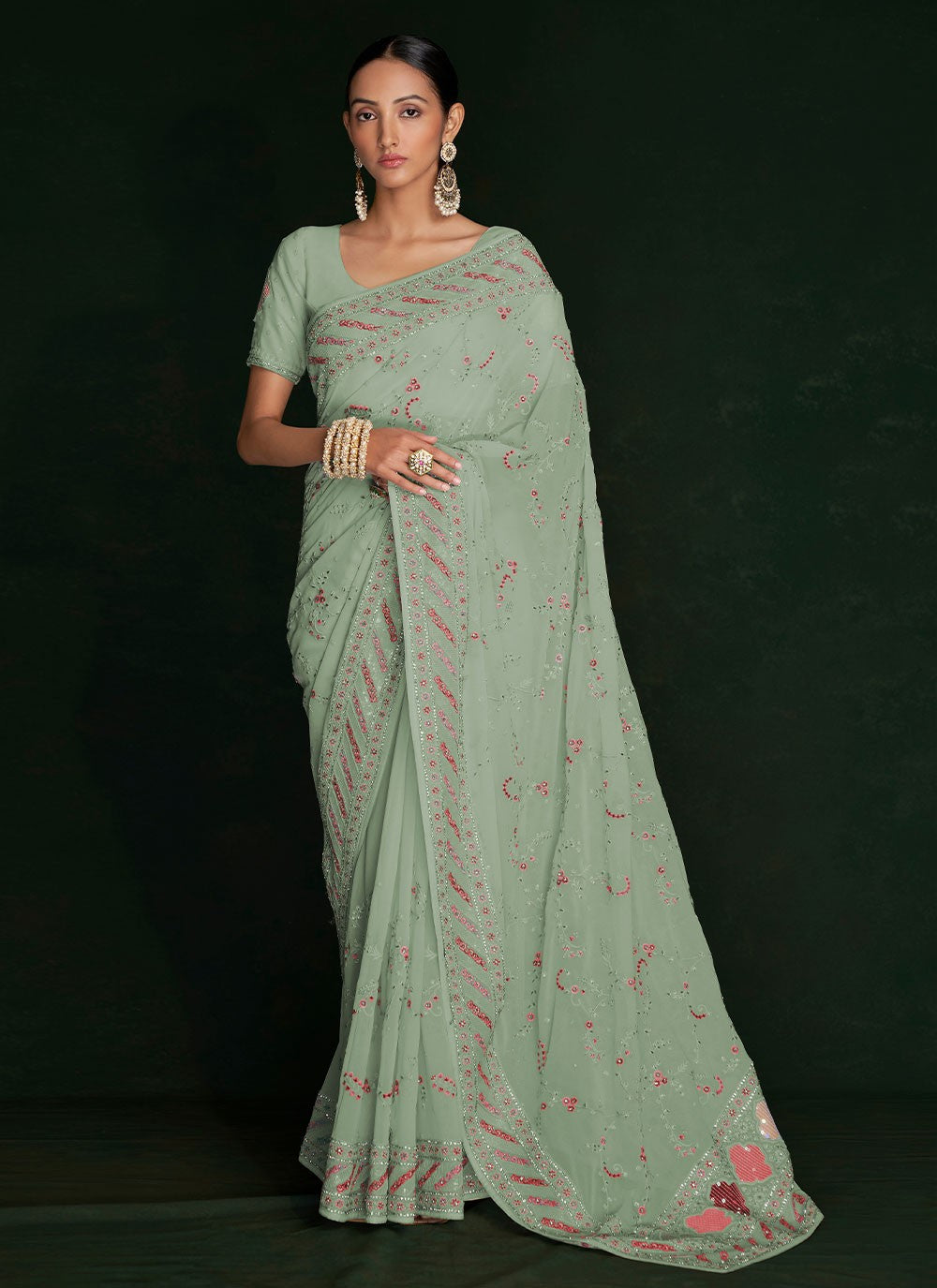 Designer Lucknowi Work Georgette Saree - S2848