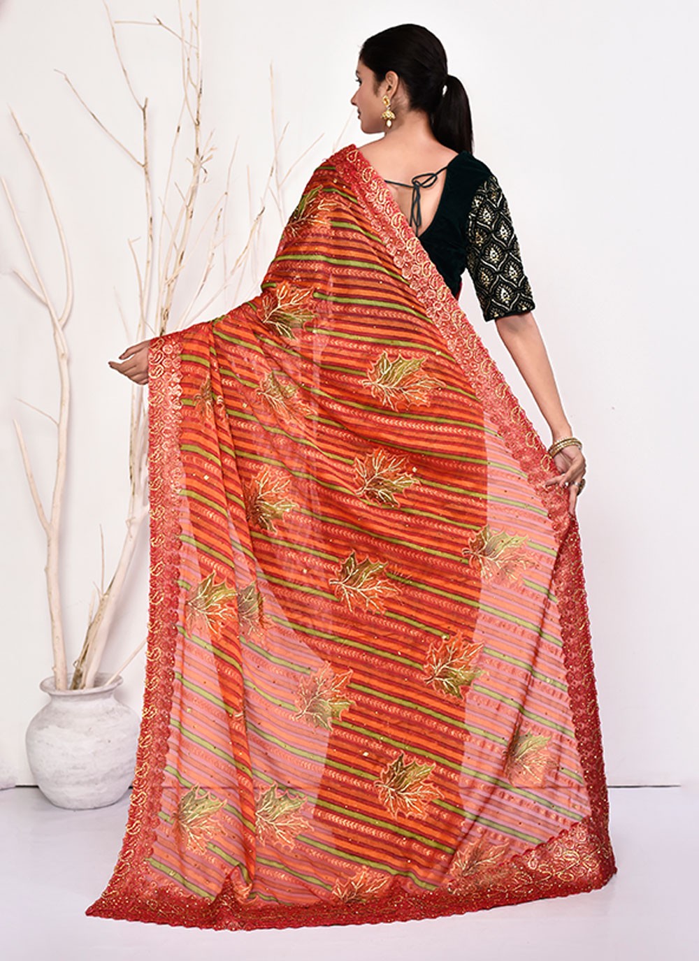 Contemporary Hand Embroidery Georgette Saree - S5499