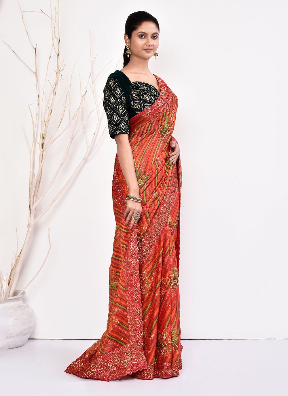 Contemporary Hand Embroidery Georgette Saree - S5499