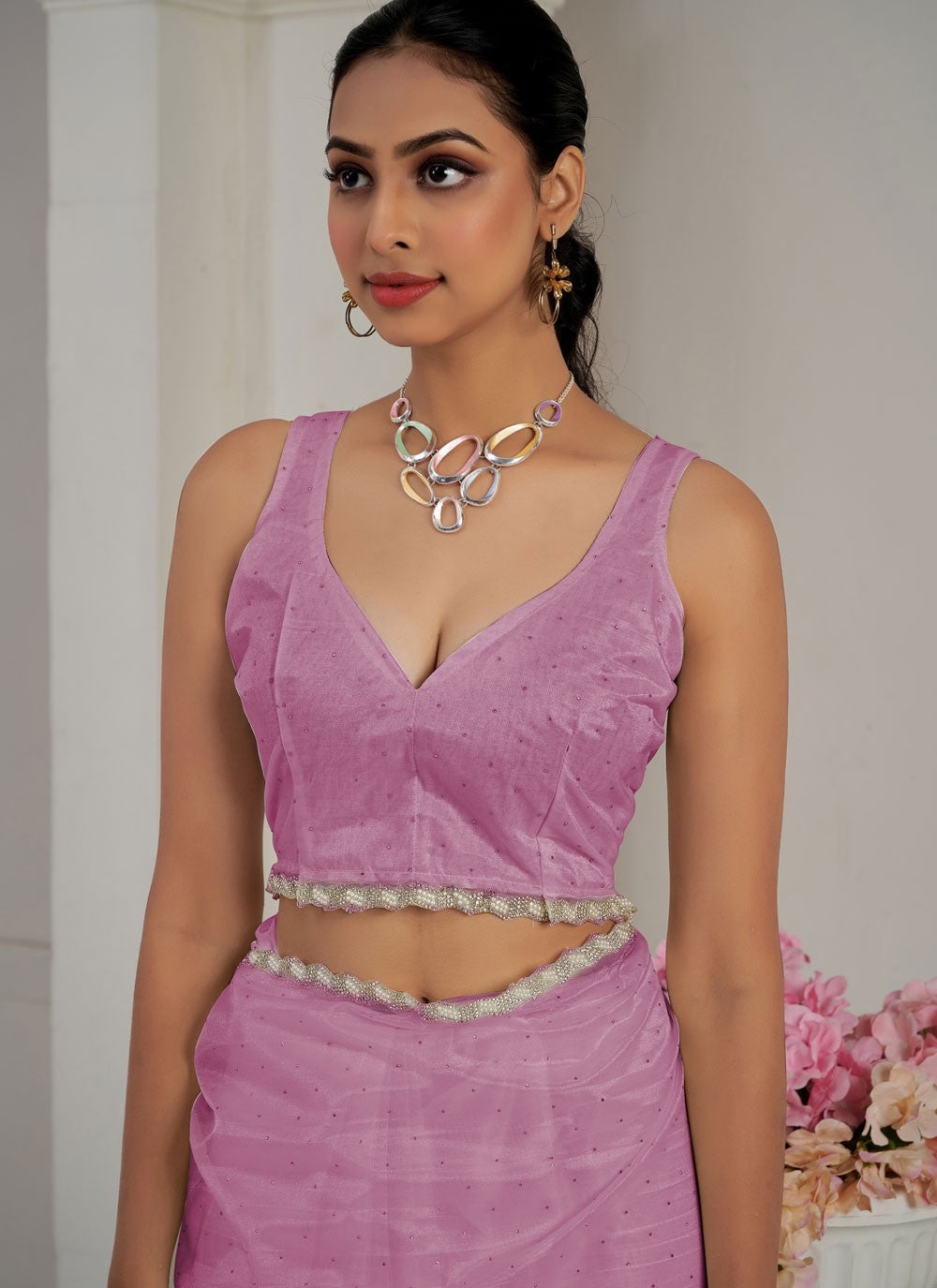 Classic Cutdana Net, Organza Magenta, Pink Saree - S10697