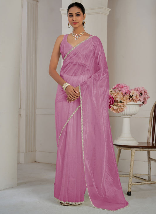 Classic Cutdana Net, Organza Magenta, Pink Saree - S10697