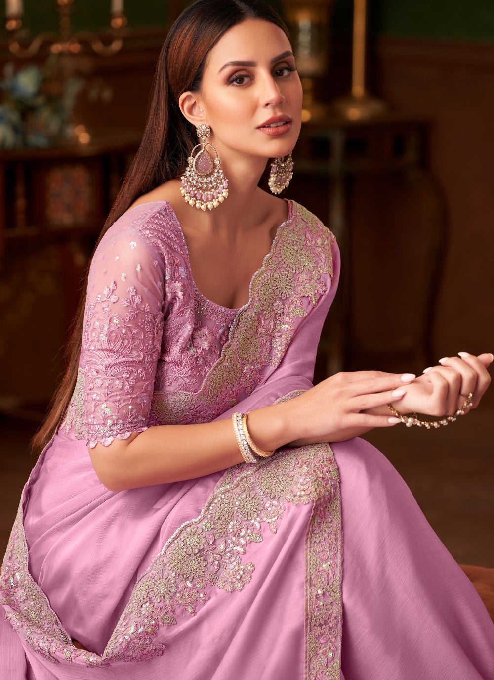 Embroidered, Sequins Chiffon Saree - S11813