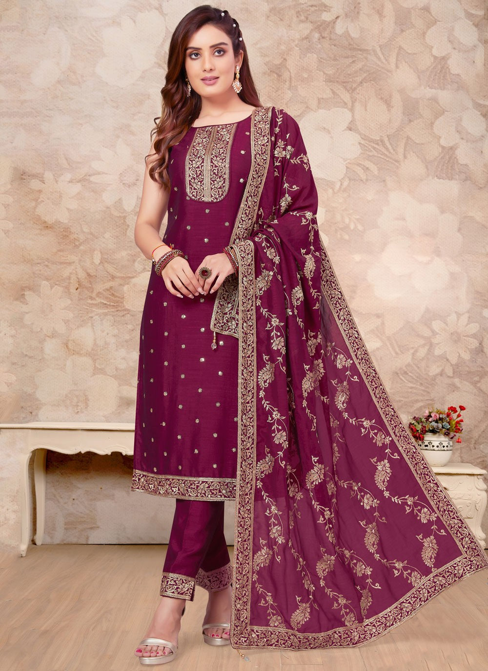 Embroidered Silk Salwar Suit - T4262