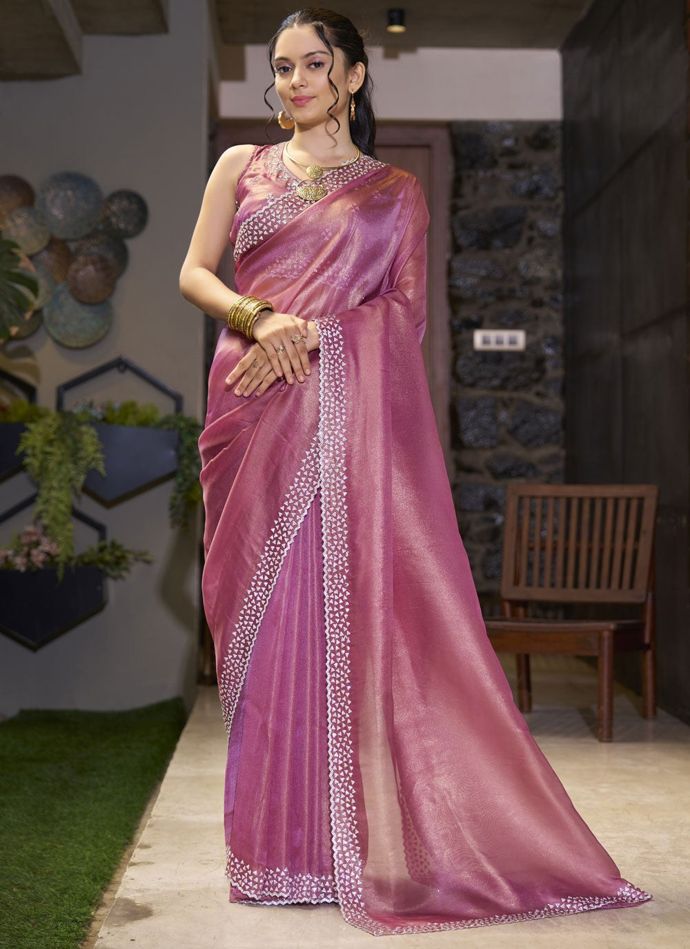 Cutdana, Swarovski Fancy Fabric Saree - S11494