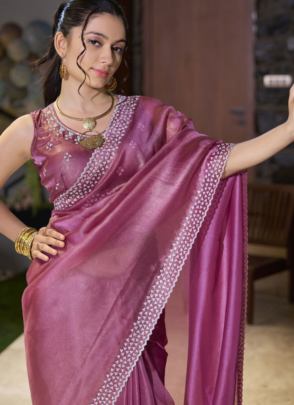 Cutdana, Swarovski Fancy Fabric Saree - S11494