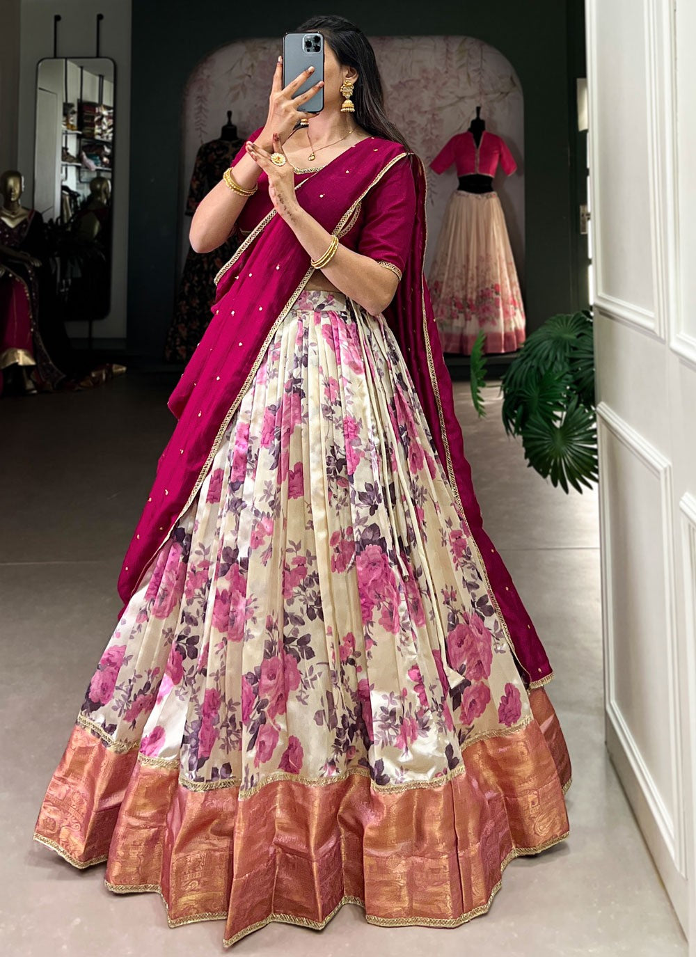 Foliage Prints Pure Dola Lehenga - L3129