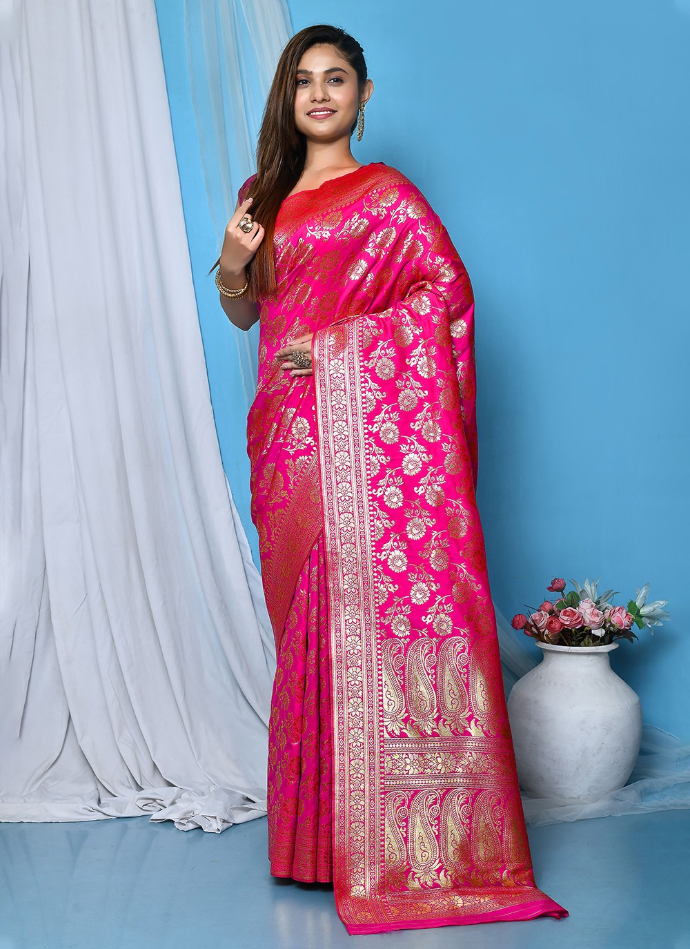 Contemporary Embroidered Silk Saree - S3349