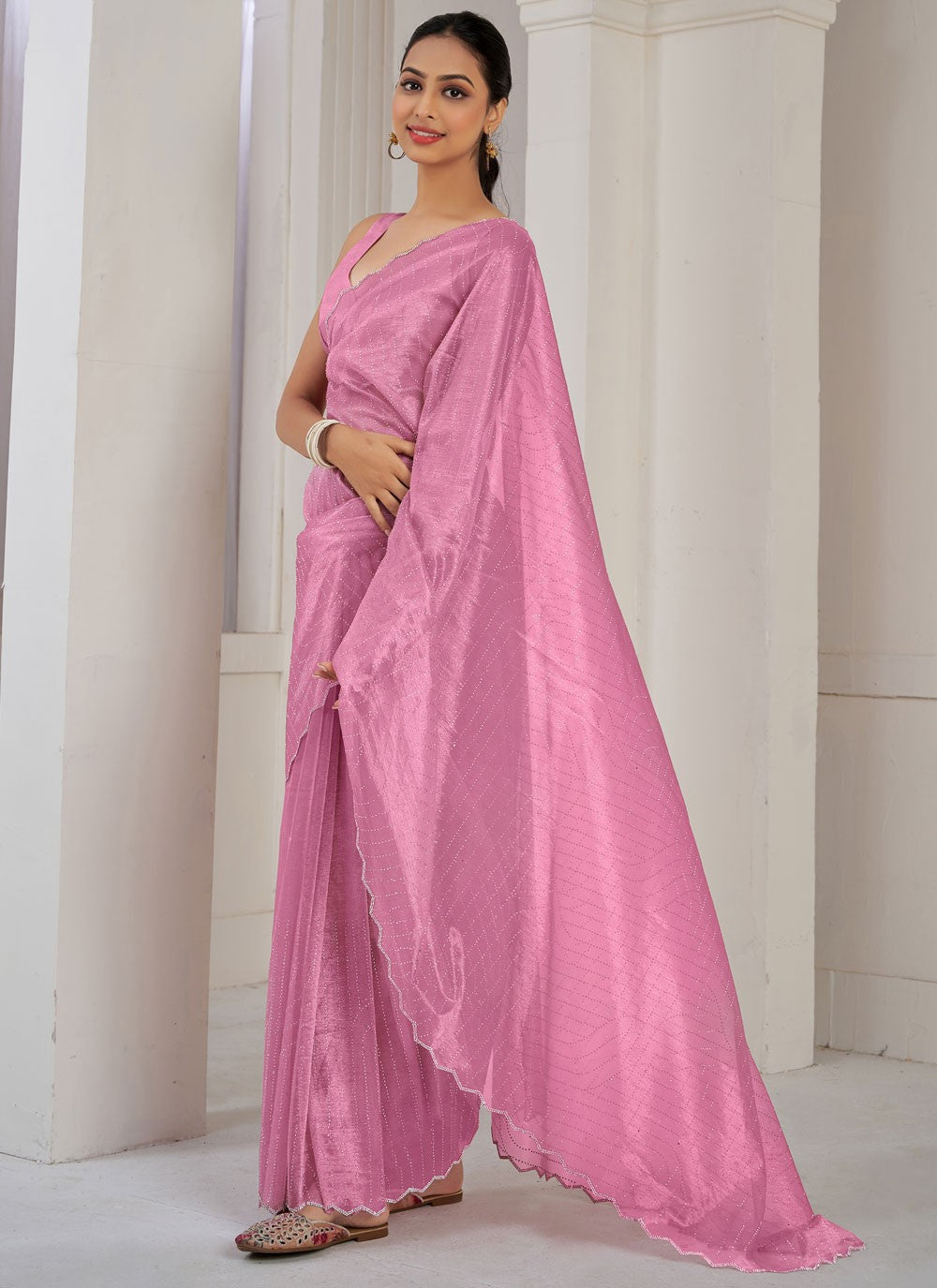 Contemporary Cutdana Net, Organza Magenta, Pink Saree - S10669